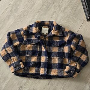 Preppy American Eagle Jacket Fleece XS Womens Plaid Winter Coat
